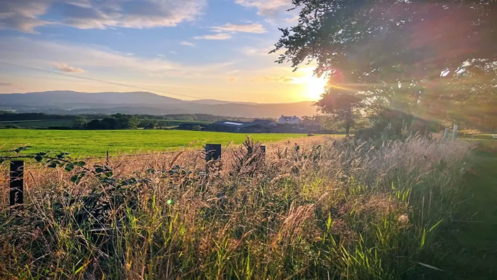 Sunset over the Solway Firth viewed from Gatehouse Luxury Lodges in South West Scotland