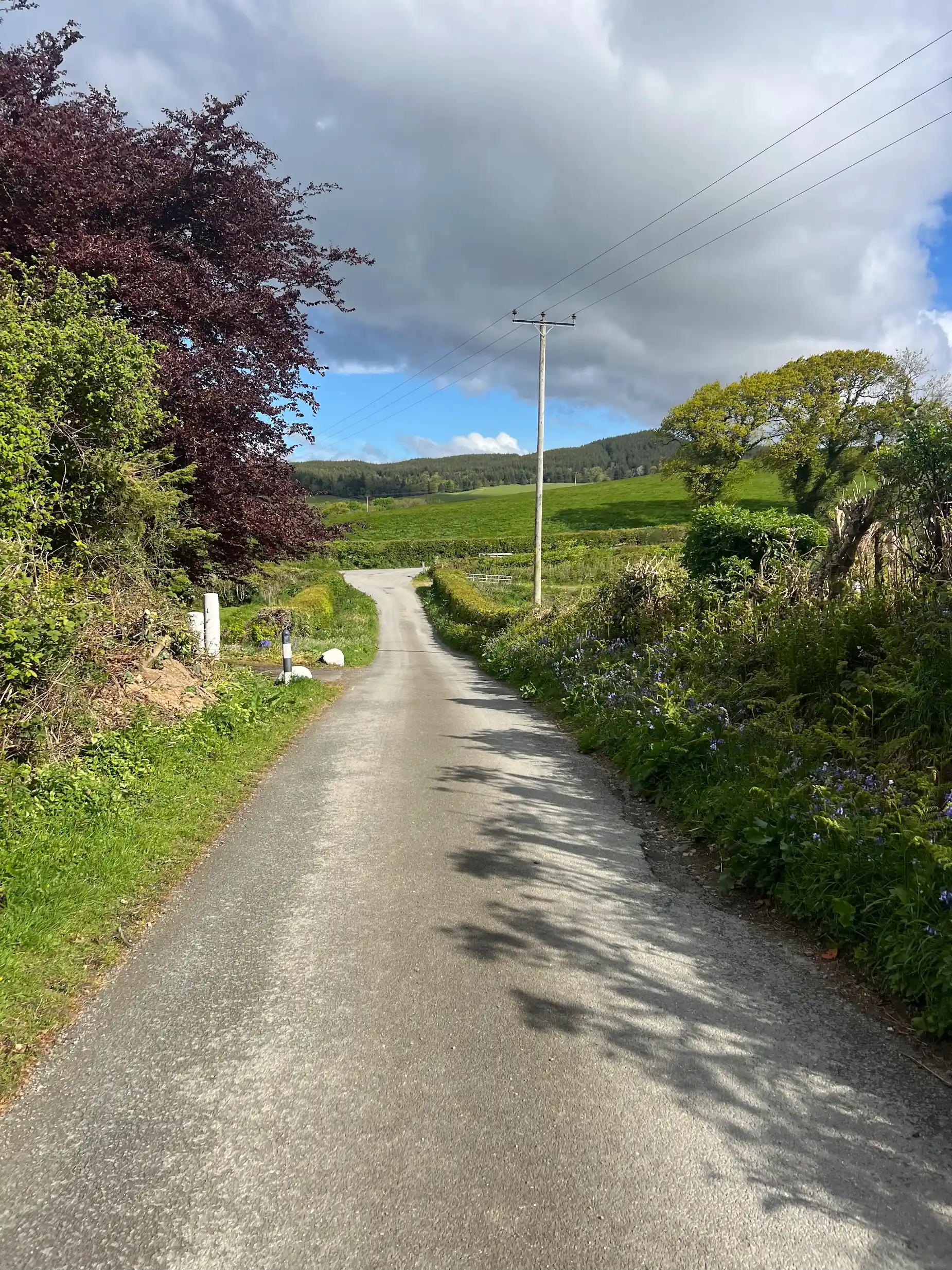 The road junction at the bottom of the hill leading to the main road into Gatehouse of Fleet