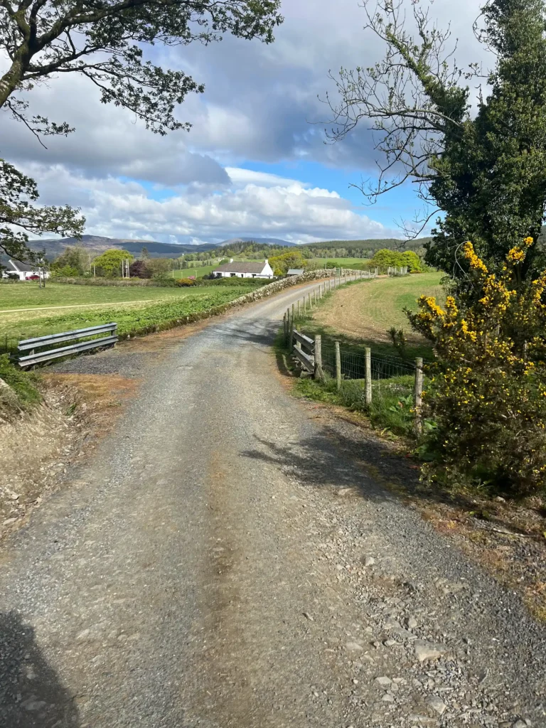 The view from the lodge road looking out over the Galloway countryside toward Gatehouse of Fleet